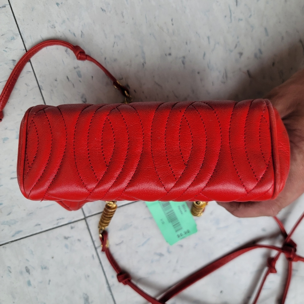 Fendi Shoulder Bag Red Leather Textured Brass Spiral Accents Authentic Purse Vtg - Picture 8 of 10